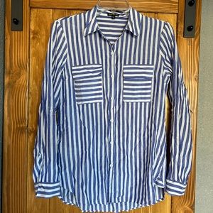 Blue and white striped button down shirt